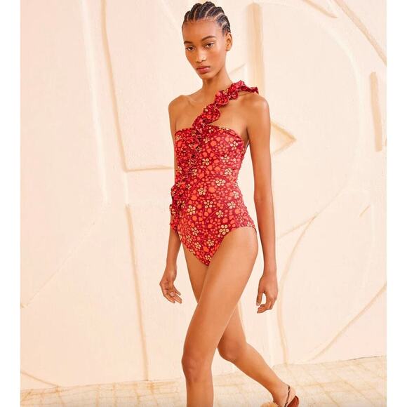 Ulla Johnson Capri Maillot One-Shoulder Ruffled Swimsuit Sz S - Picture 1 of 9
